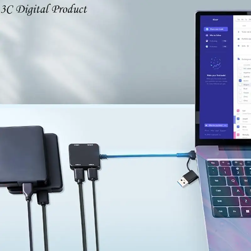 USB C 확장 케이블 USB 스플리터 USB C/USB MALE에서 2XUSB2.0+1XUSB3.0+1XTYPE C Q84A