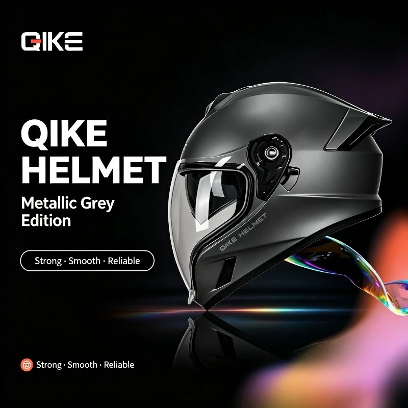 Qike Aerodynamic Custom Stylish Full Shell Motorbike Helmet Dual Scratch-resistant Locomotive Visors Metallic Grey