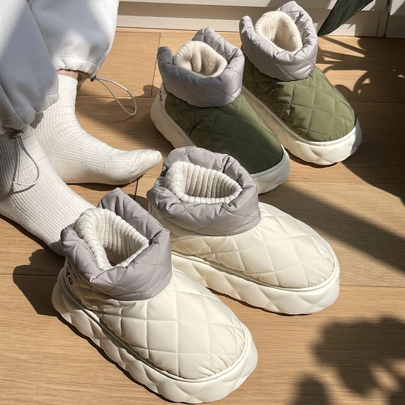 Botas de nieve impermeables para mujer, zapatos cálidos de felpa de algodón con parte inferior gruesa, botas de nieve de algodón con plataforma,
