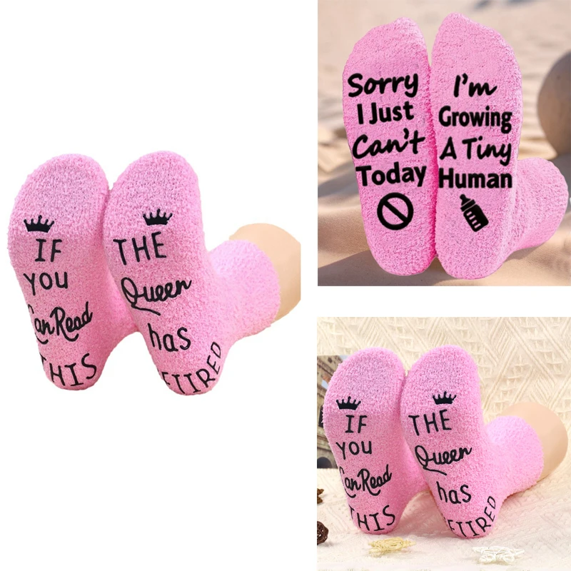 

3Pairs Woman Fleece Socks Rubber Floor Socks Non-slip Female Casual Pink Funny Crew Socks S16
