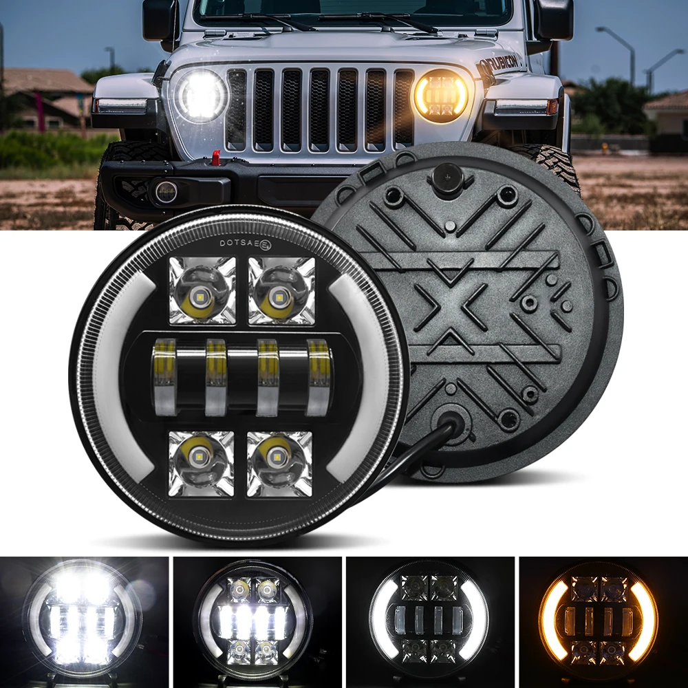 1Pcs/2Pcs 7 Inch 3000K 6000K H4 LED Round Headlights Jeep Wrangler Headlight Headlamp For JK Halley Hummer Headlight 12V 36V