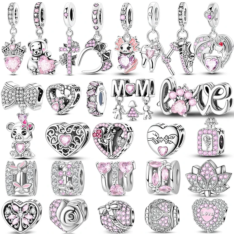 Women Bags Pk - Pink Perfume Bottle Silver Charms Beads