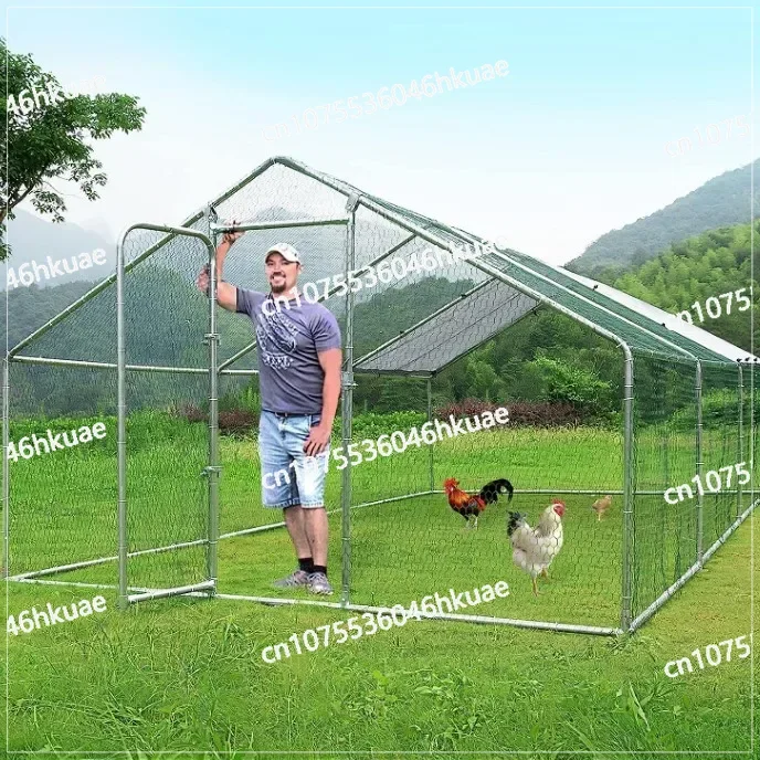 Chicken Coop Galvanized Heavy Duty Large Metal with Roof Waterproof Top Cover Sunscreen Outdoor Poultry Coop Climbing Ladder