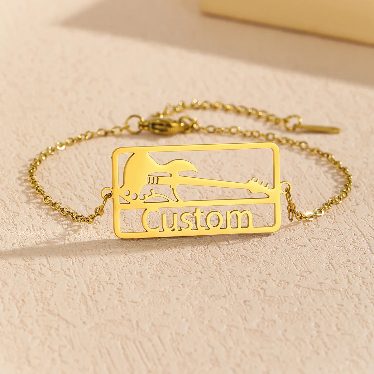 Stainless Steel Guitar Charms Custom Name Bracelets for Women Men Metal Adjustable Holder Bracelet Birthday Valentine's Day Gift