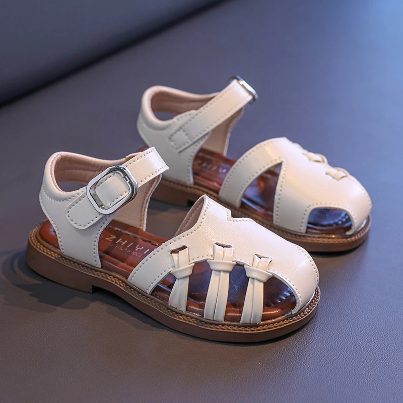 2026 Summer Kids Closed Toe Roman Sandals Metallic Adjustable Buckle Soft Sole Non-slip Casual Shoes for Toddler Boys Girls