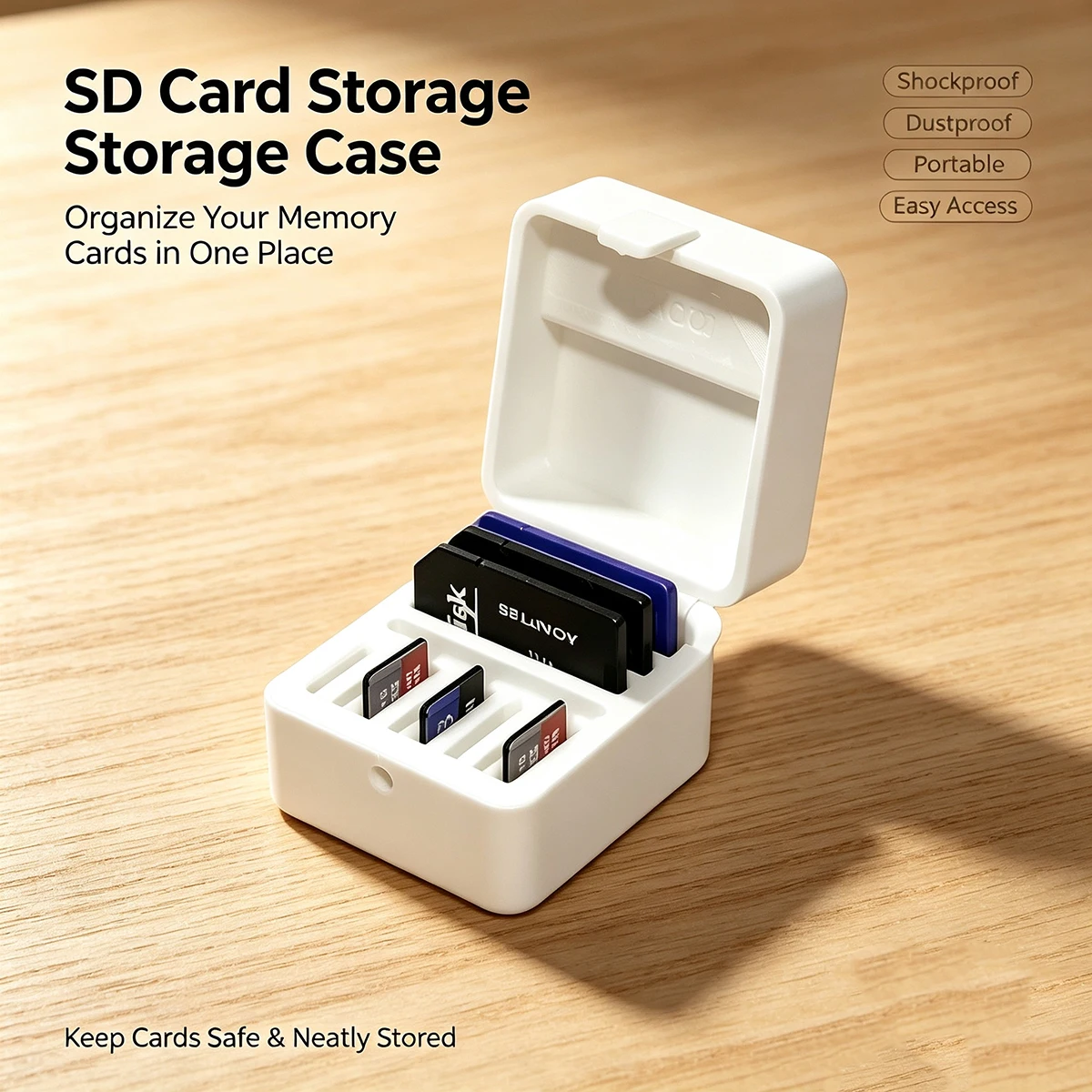 Integrated White Sd Card Storage Box with Multiple Card Slots for Storing Sd Large Cards and Tf Small Cards, Portable Shockproof and Dustproof Camera Memory Card Organizer and Protective Case for Photographers to Carry