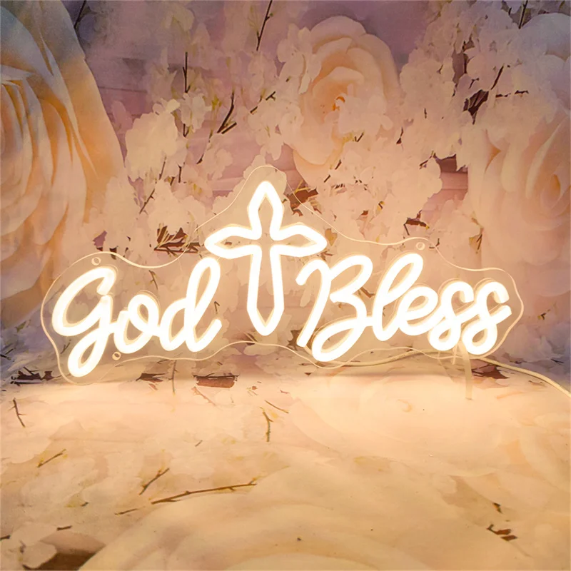 God Bless Neon Signs LED Neon Light For Baptism Party Bedroom Children's Birthday Gifts Room Wall Decoration light