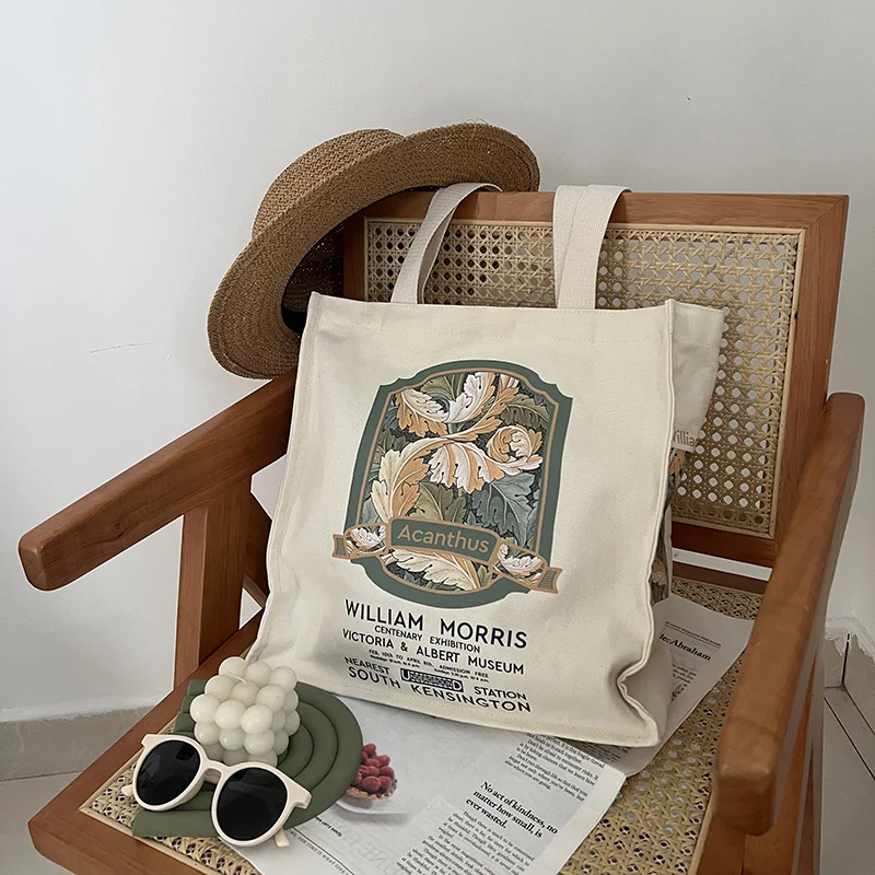 Acanthus Women Canvas Shoulder Bag William Morris Print Shopping Tote Eco Cloth Square Purse Shopper Thick Cotton Zipper Handbag