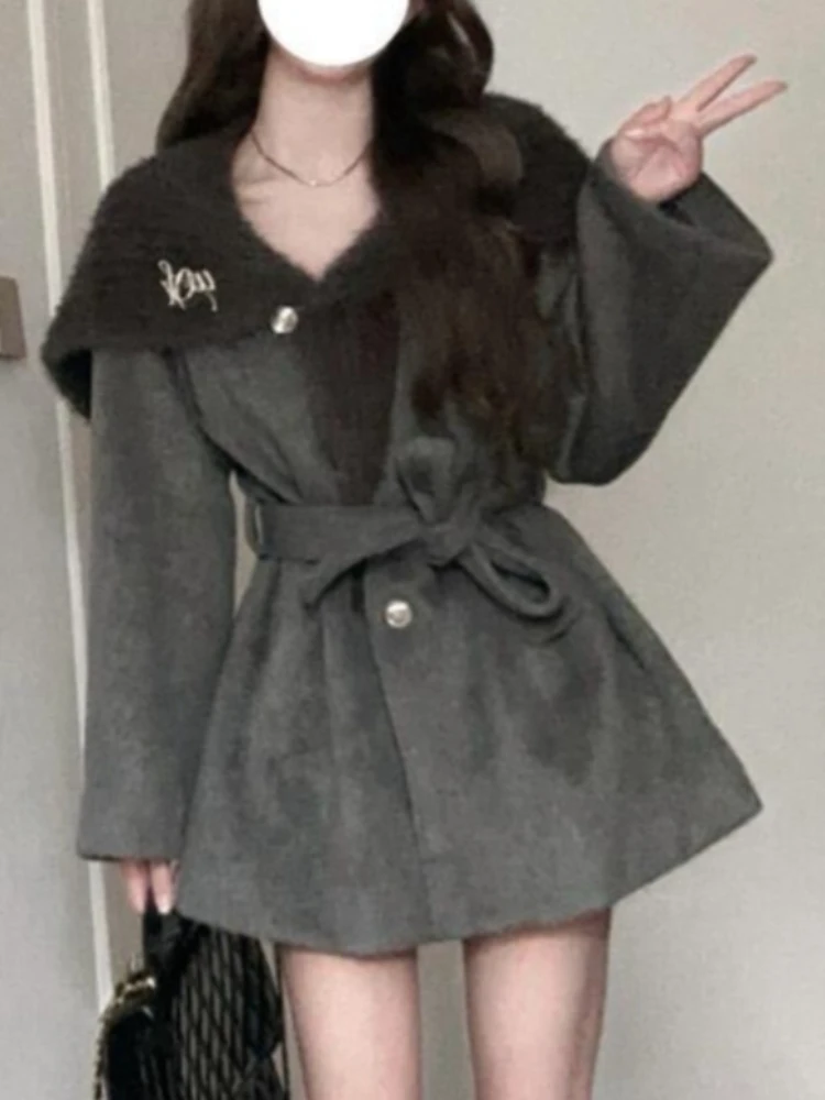 

French Retro Fashion Elegant Winter Coats Women Slim Double Breast Design Cape Coat Japanese Vintage Chic Korean Popular Clothes