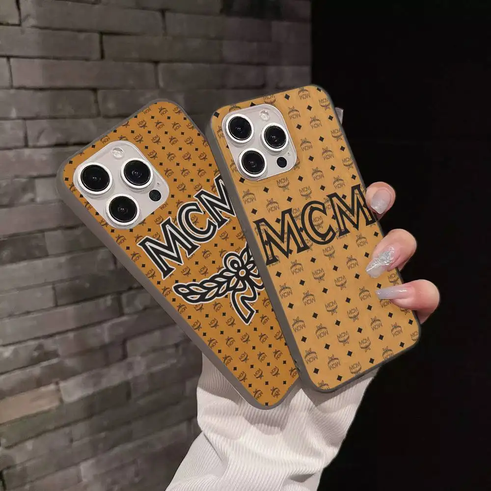 

Fashion M-MCM Logo For IPhone 16 15 11 12 13 14 17 Pro Max PLUS Pro Soft Corrugated Silicone Back Phone Case
