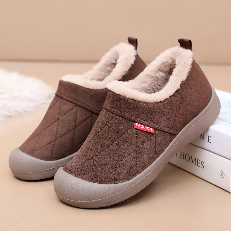 2026 Women's Flats Fleece-Lined Slipper Shoes Quilted Design Warm Comfort Indoor Outdoor Winter Shoes Q-404