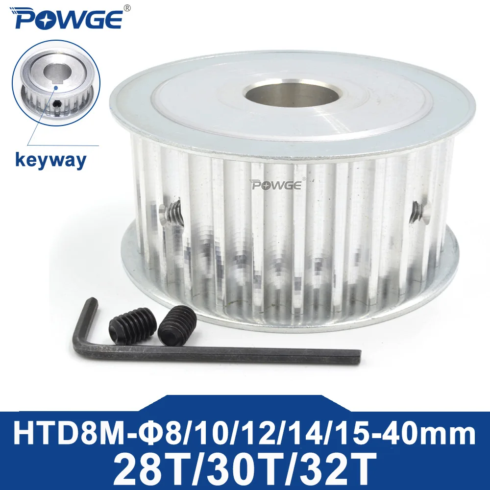 POWGE HTD 8M 32 30 28 teeth Timing Pulley Bore 10-40mm for HTD8M belt width 15/20/25/30/40mm 28T 30T 32T 28Teeth 30Teeth 32Teeth