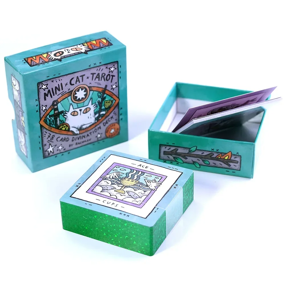 بطاقات تارو صغيرة على شكل قطة مكونة من 78 قطعة مقاس 1: 1، كتاب دليل حافة مذهبة، ألعاب لوحة التارو