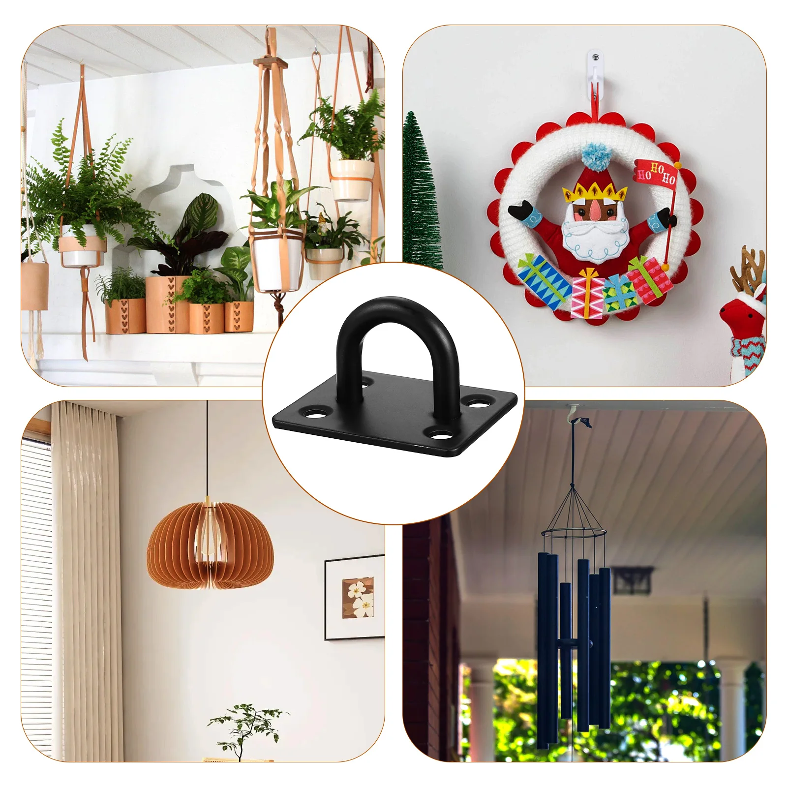 6 ชิ้นชุดตะขอสแตนเลสสีดําตะขอเพดาน Heavy Duty Pad Eye Hook ไม้แขวนเสื้อเหมาะสําหรับเพดานผนัง