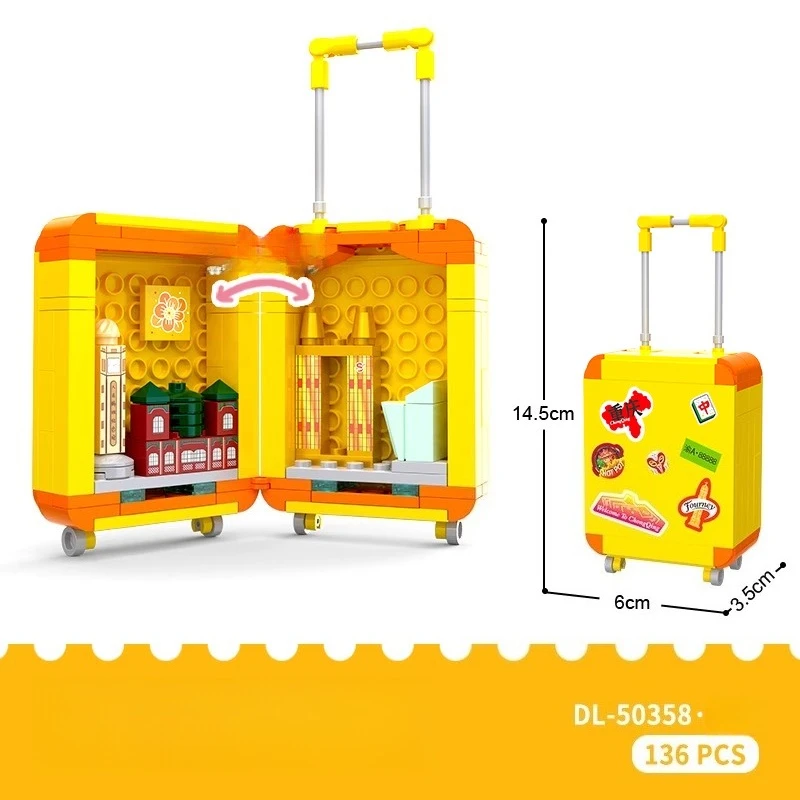 Sembo mini mala de construção, blocos de construção, jogo moderno para crianças, caixa de viagem cultural e criativa, modelo de construção de cidade, presente