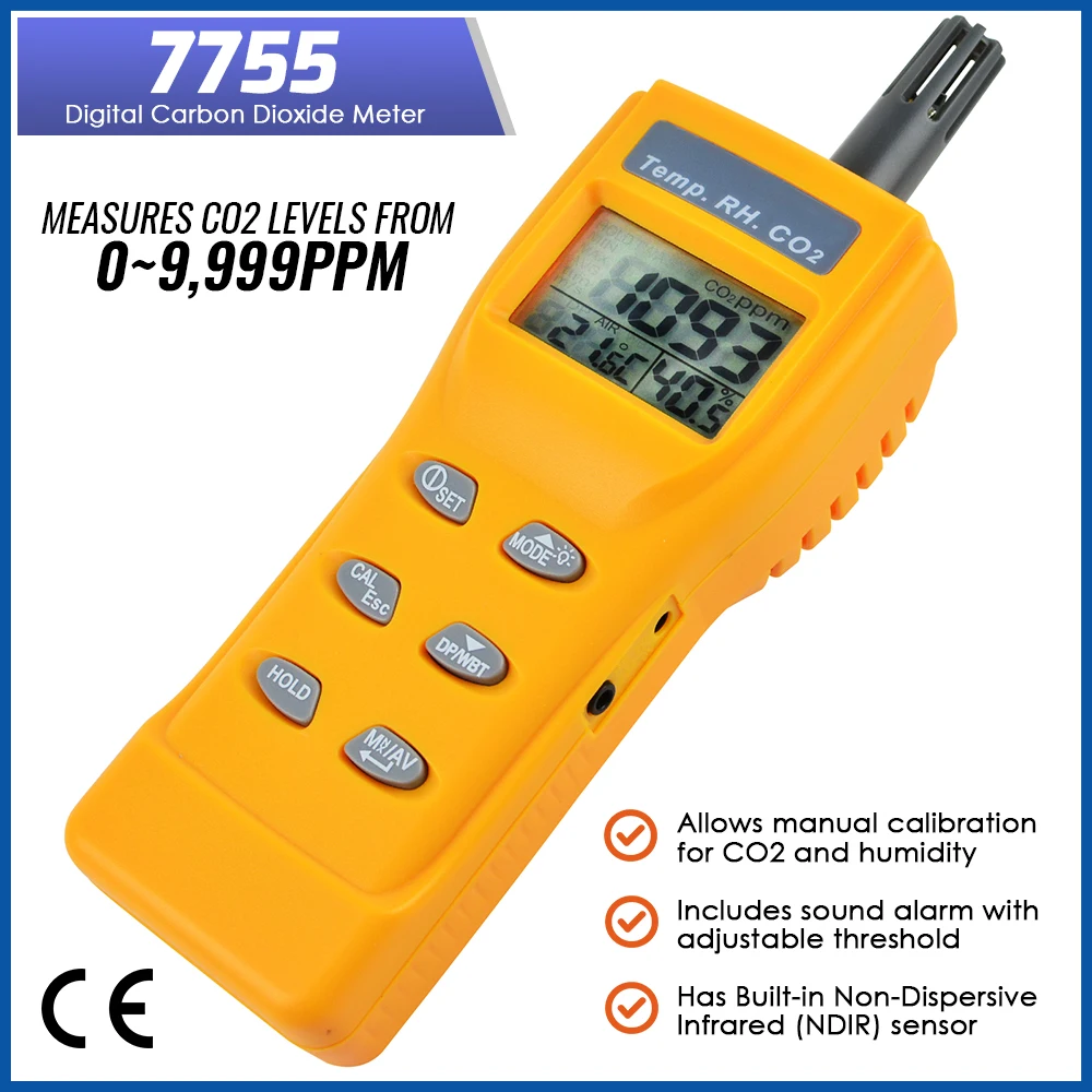 Digital Air Quality CO2 Carbon Dioxide 9999ppm Temperature Humidity NDIR Sensor Indoor Air Quality Monitor Tester