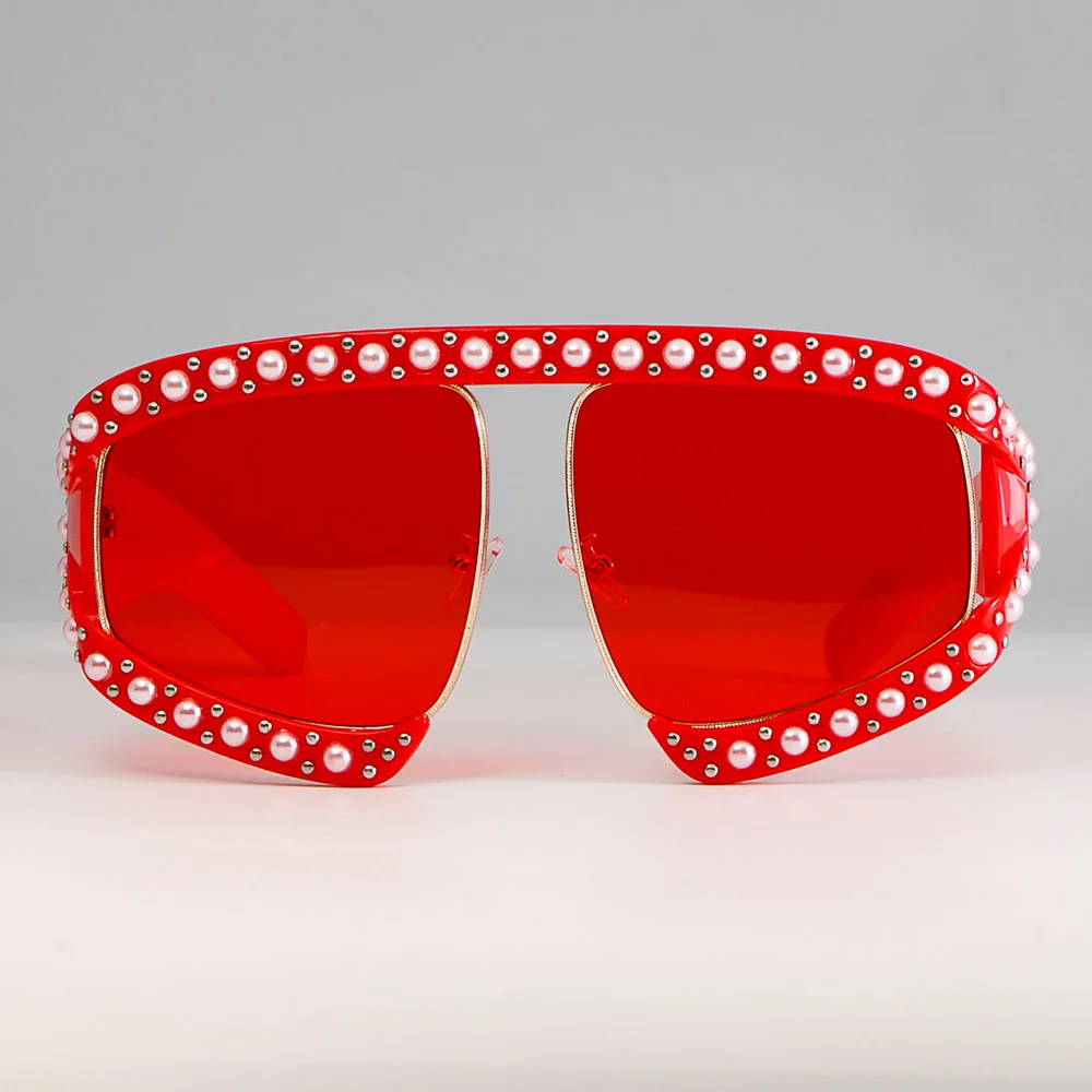 45448 Frauen brille Sonnenbrille Luxus Perlens chirme rote Spiegel brille übergroße UV400 Marke Brille weiblich – Detail 7