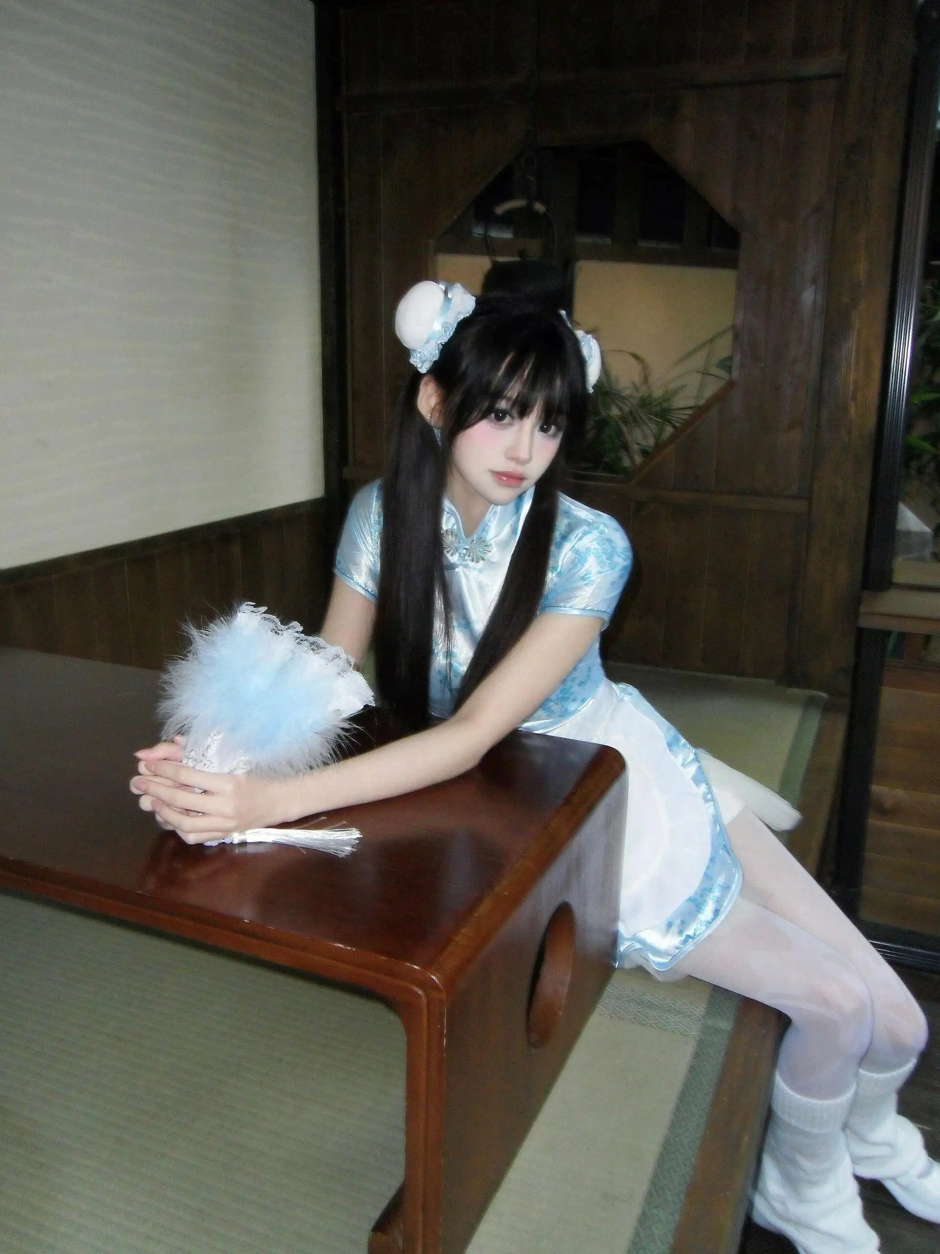 فستان تشيونغسام صيني، زي تنكري للهالوين وعيد الميلاد، زي خادمة ناعم للفتيات، زي يومي بأكمام قصيرة من مواد أخرى