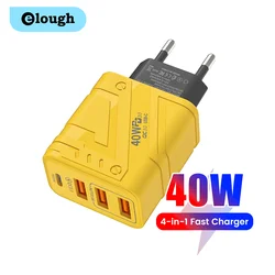 Elough 40W 3USB + Type C Phone Charger PD Quick Charging USB Type C Charger Adapter For Iphone Huawei Xiaomi