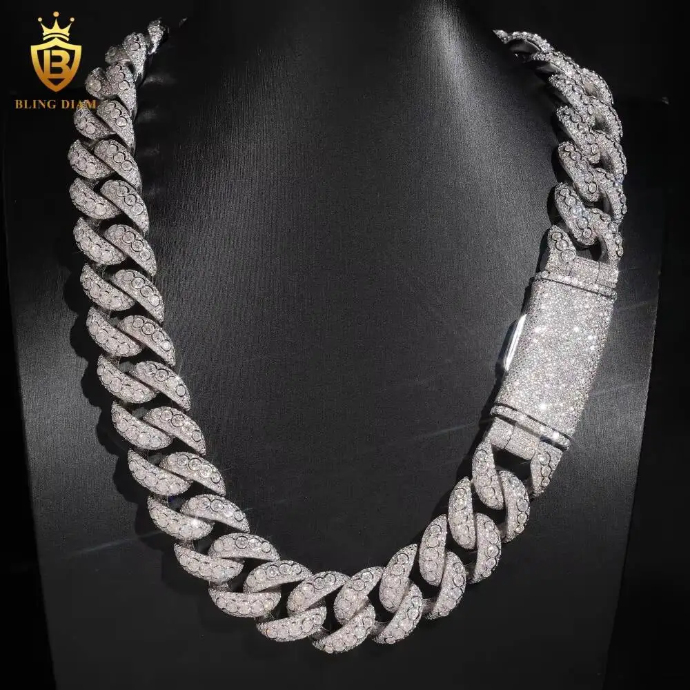 Fashion Hot Sale 20mm Moissanite Cuban Link Chain Hip Hop Men 925 Sliver VVS Diamond Moissanite Cuban Chain..