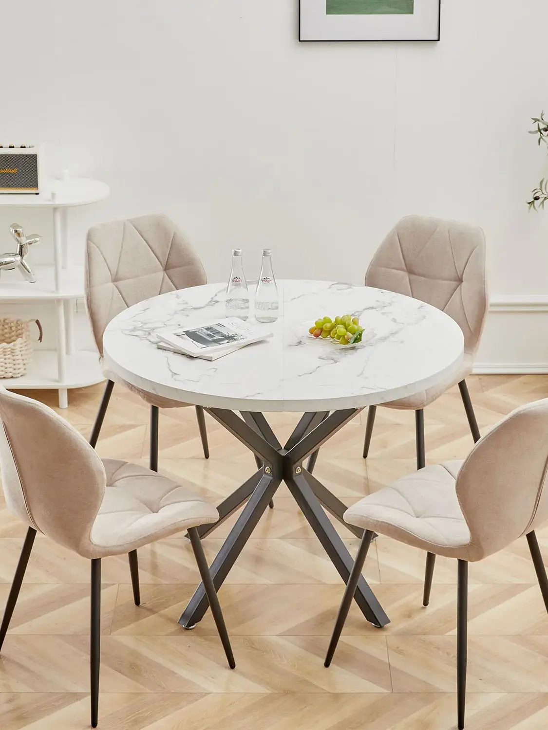 EGOONM Zestaw 2/4/6 Krzeseł Do Jadalni Tapicerowanych Materiałem Lnianym, Krzesła Kuchenne z Metalowymi Nogami na Balkon, do Restauracji, Jadalni — zdjęcie 2