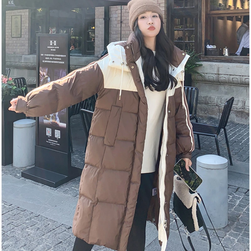 Splicing Women Jacket Warm Coats Down Long Striped Collision Parka Korean Fashion Casual Down Jacket Thick Loose Puffer Coats