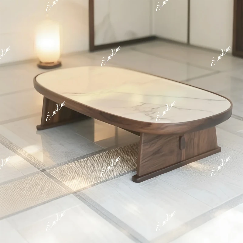 

Living room rock slab oval solid wood coffee table