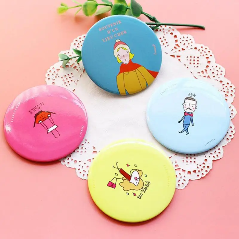 TSHOU887 Fashion Lady Portable Makeup Mirror Cartoon Pattern Portable Compact Pocket Cosmetic Mirror Mini Cute Creative Mirror