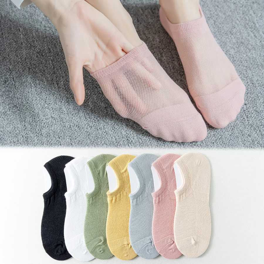 

7 Pairs Mesh Breathable Cotton Socks Women Summer Thin Invisible Non-slip Sock Odor Resistant Sweat Absorbing Short Boat Socks