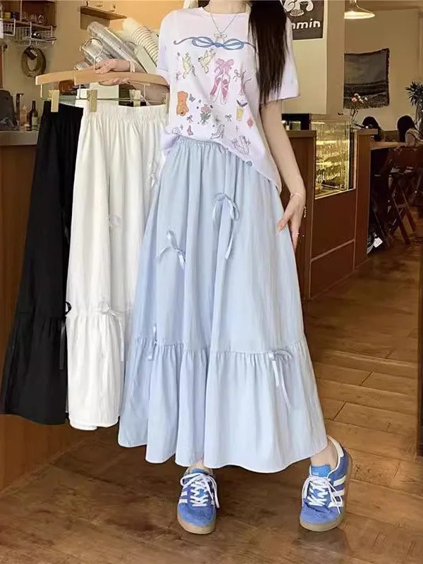 French Ballet Style Skirt Women's Fashion Fresh Summer Small Tall Waist Mid length A-line Slim Large Swing Umbrella Skirt KXMW