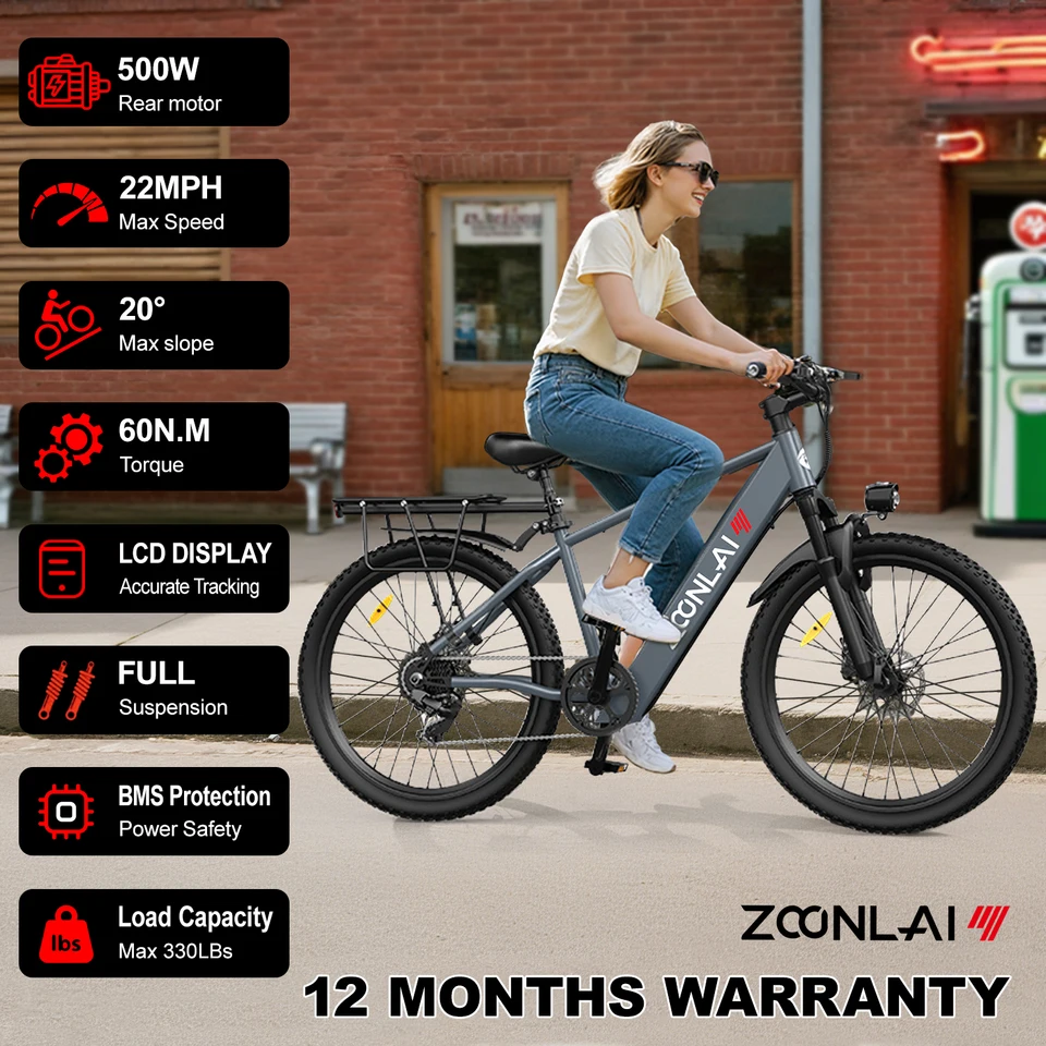 UPlee L24 Adults Electric Bike 500W Motor Electric Bicycle 36V 10AH Removable Battery E Bike 24'Tire Mountain Electric Dirt Bike image 8