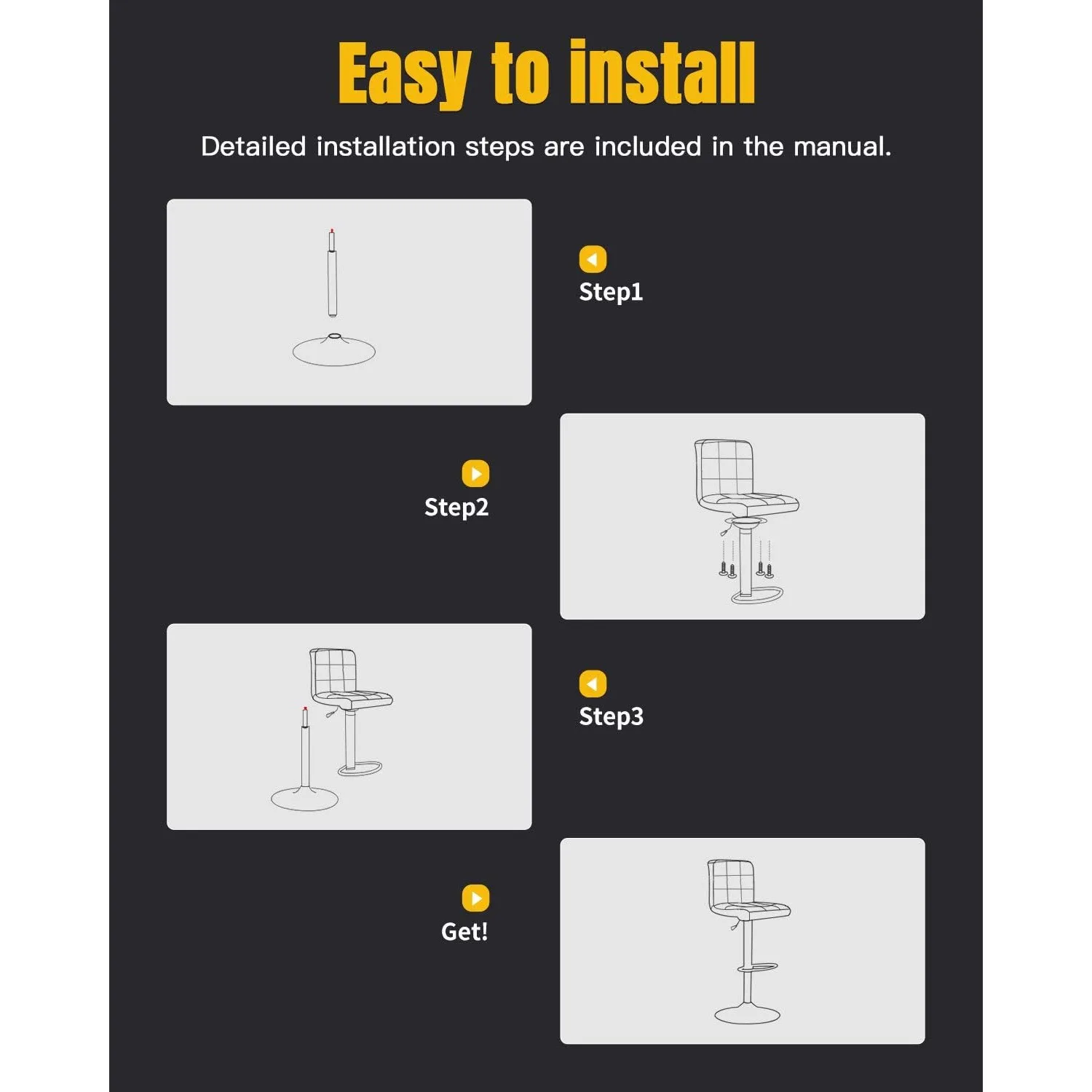 Modern Adjustable Hydraulic Bar Stool Set of 2, PU Leather Swivel Counter Height Stools for Kitchen Bar & Home Decor
