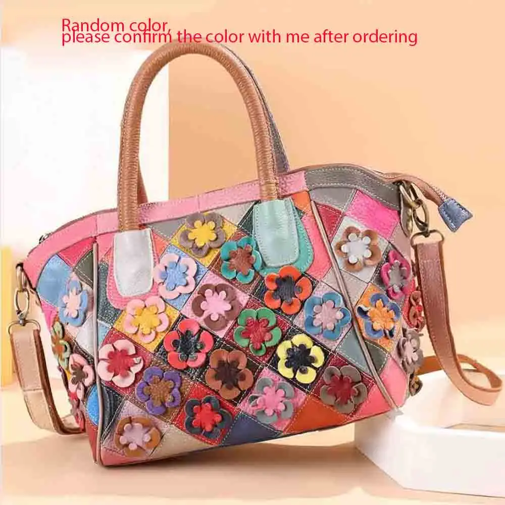 MS Retro Genuine Leather Shoulder Bags Soft Sheep Skin Flowers Female Crossbody Unique Purses and Handbags Daily Bag 2022 New