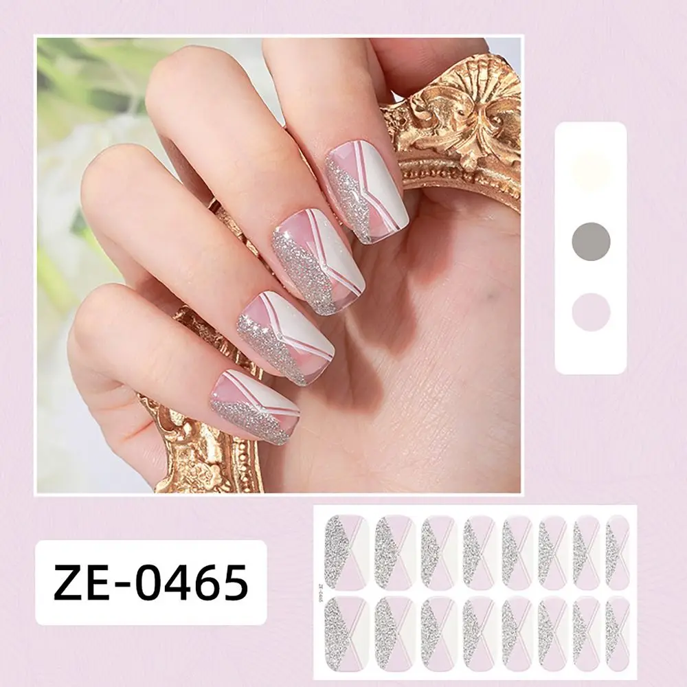 4sets 16 Strips Semi Cured Gel Nail Stickers Gradient Colors French Nail Art Gel Nail Polish Strips Glittering Nail Art Stickers