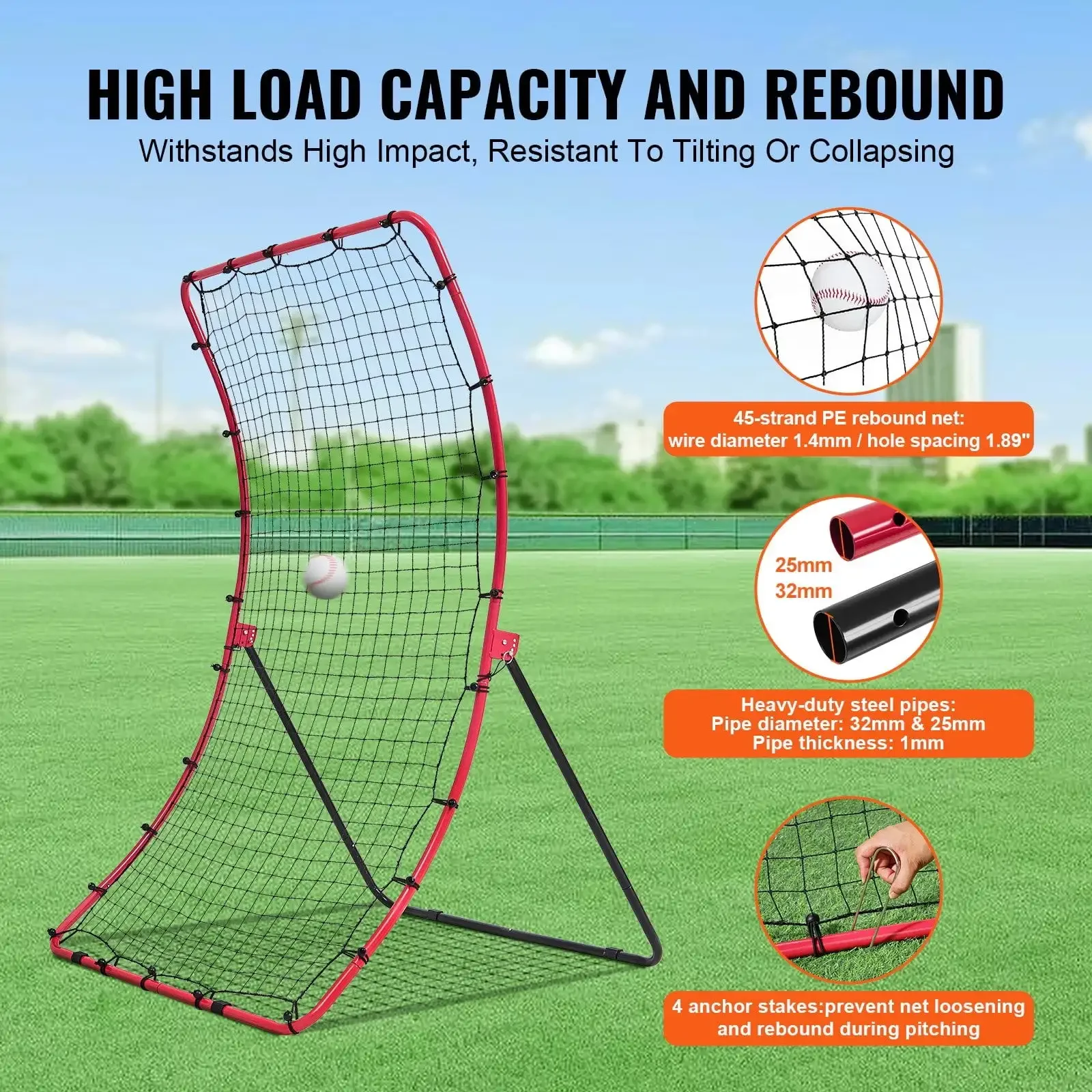 Baseball- und Softball-Rebounder-Netz, 4 x 5,5 Fuß, PitchBack, All Angle Fielding