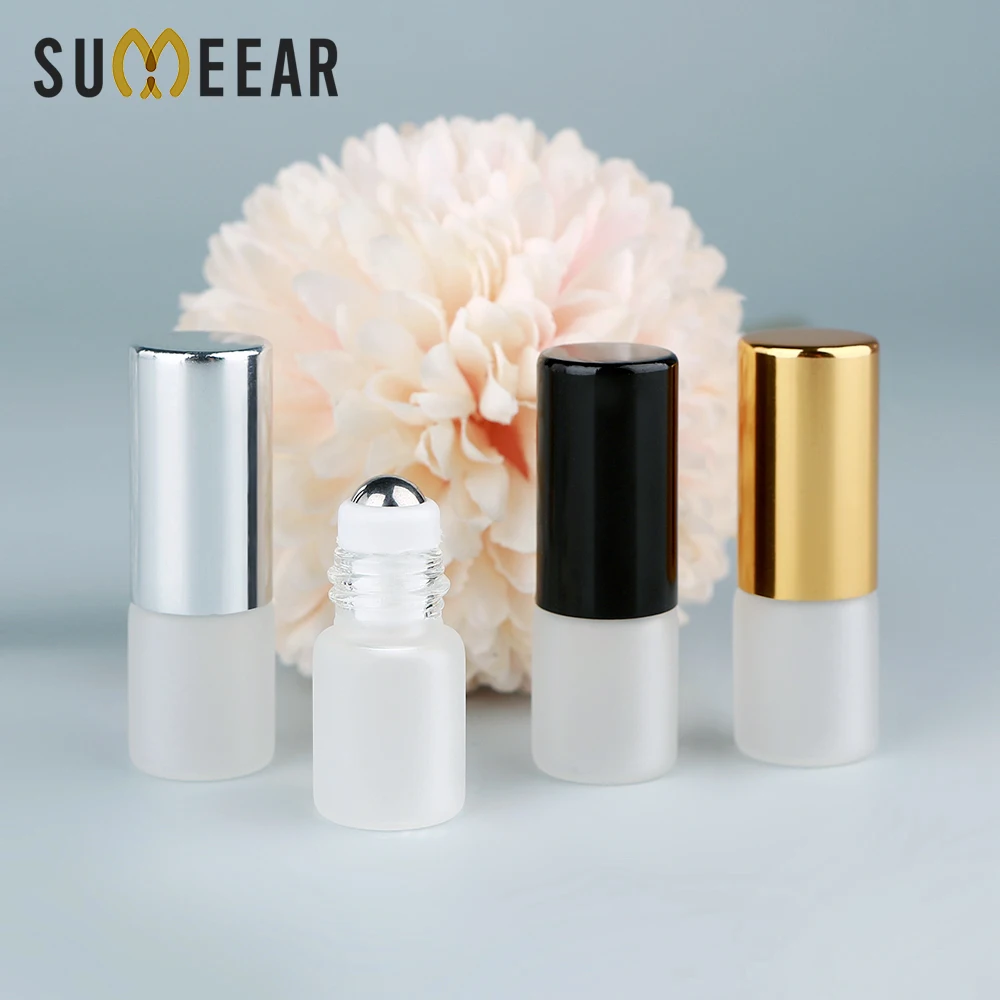 

100/200Pcs 2ml Al High-Cap Frosted Glass Roller Bottles, Perfume/Essential Oil, Mini & Portable, Reusable
