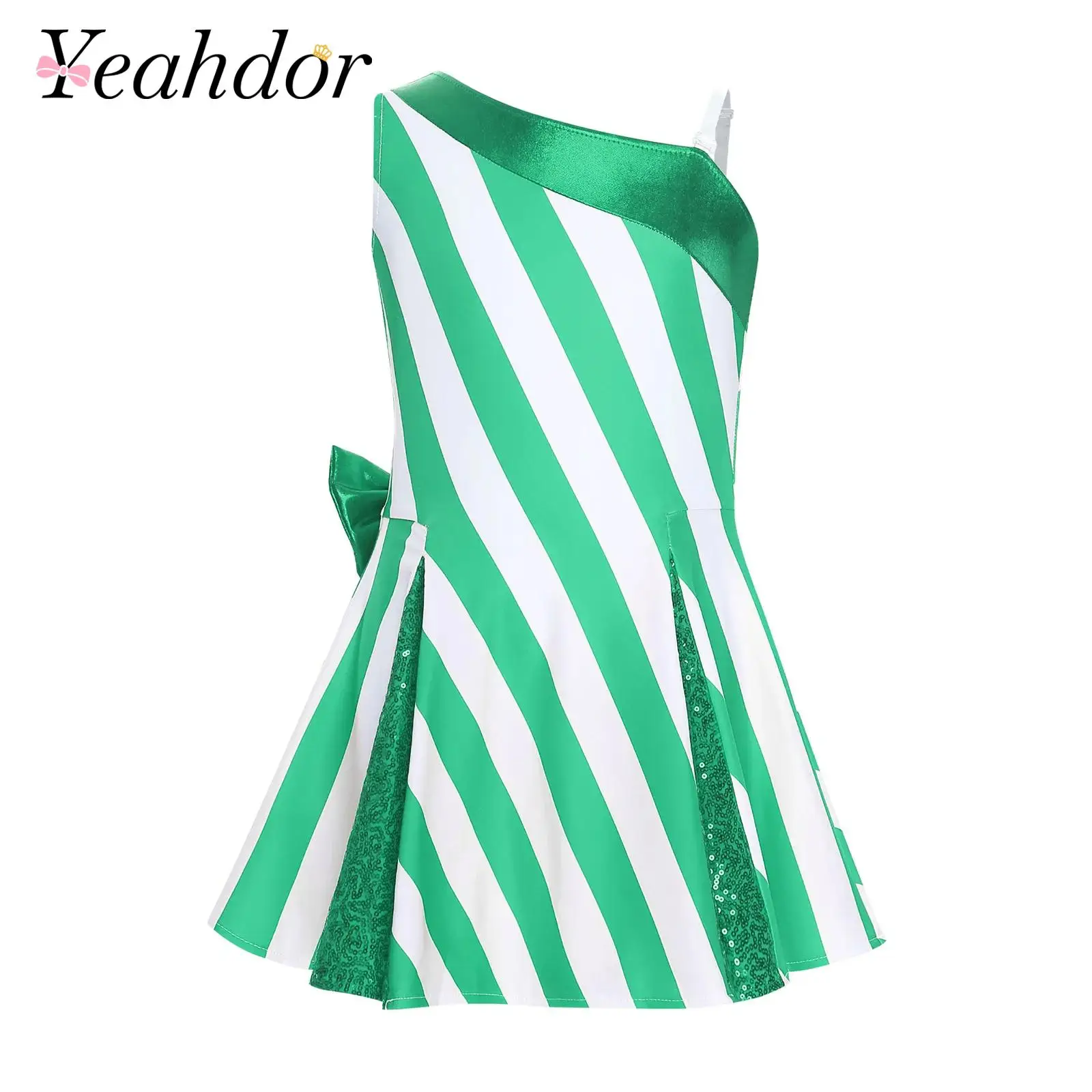 

Girls Striped Candy Cane Costumes One Shoulder Party Dresses Christmas Dress Sequins Mini Dress Holiday Theme Party Dance Wear