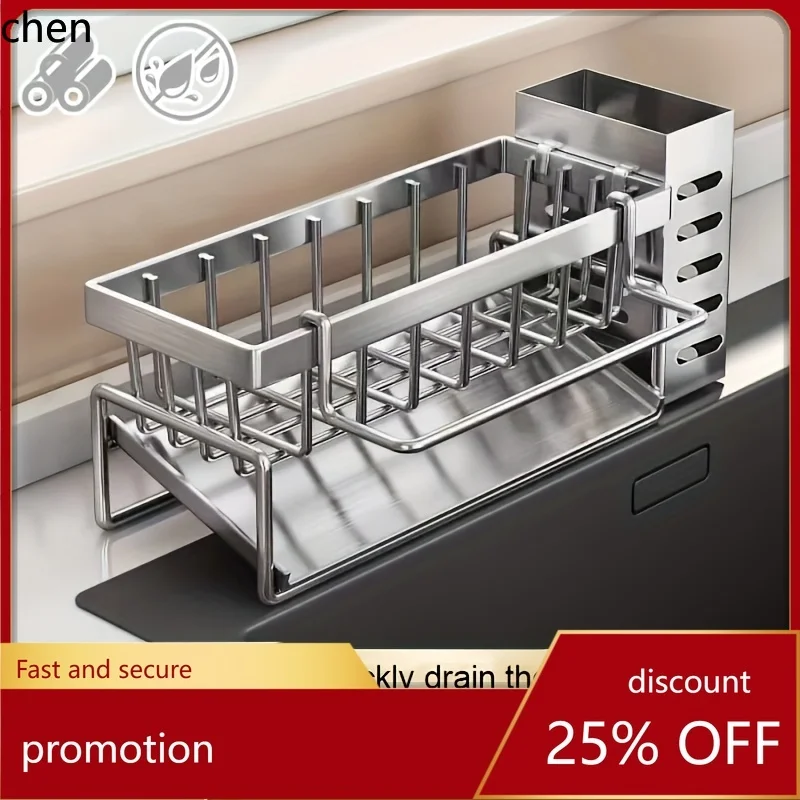 

H1 Sink Cleaning Tools Storage Rack Kitchen Multifunctional Stainless Steel Drain Rack for Sponge Cleanser Organizer Rag Hanger