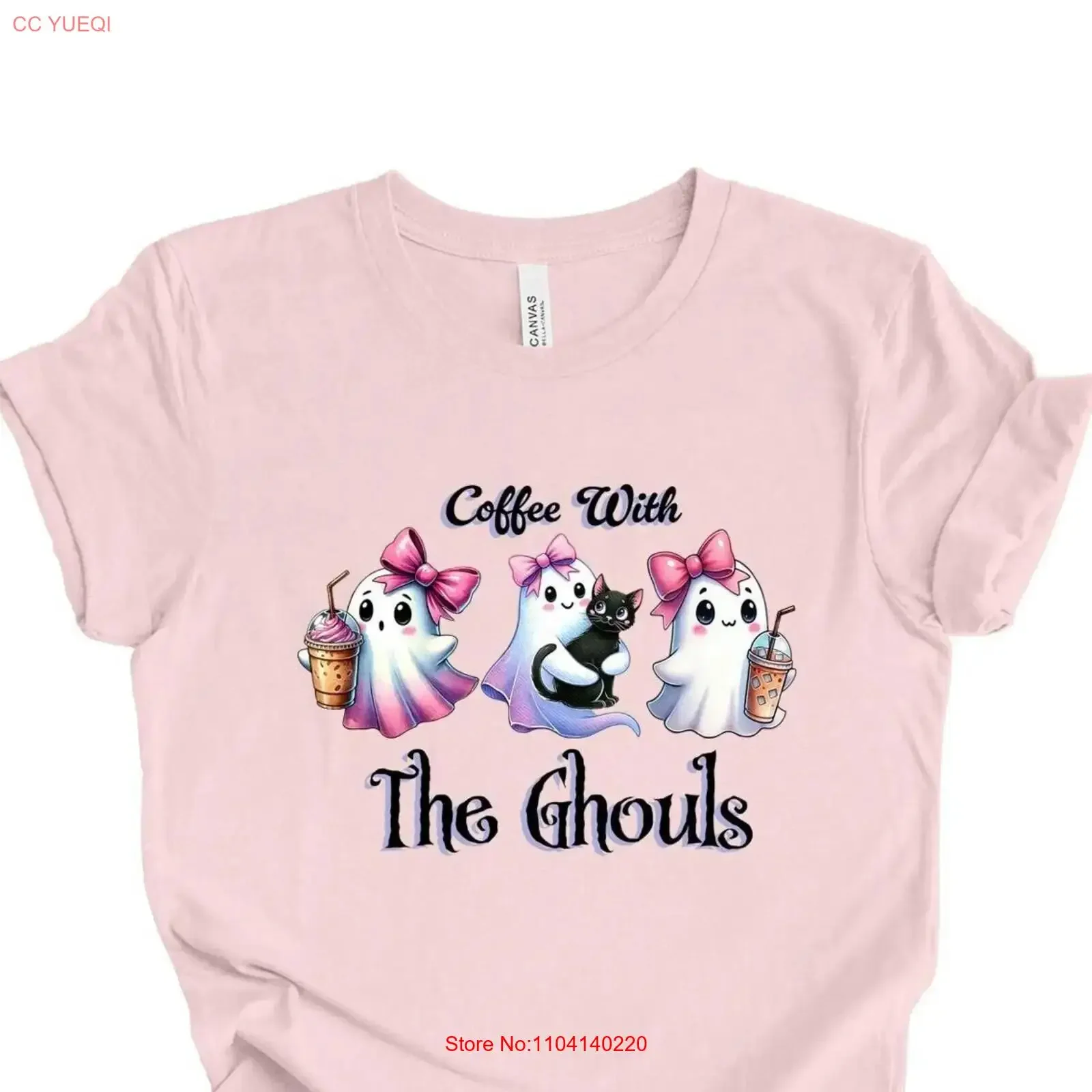 Coffee with the Ghouls tee lover ghosT T Shirt Coquette weather Halloween fall autumn women spooky top vintage Washed Unisex