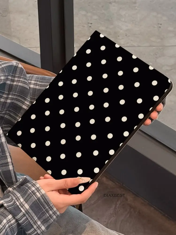 Simple Black Premium Polka Dot Tablet Case For iPad 11th A16 10 9 8 7 6 5 Th Pro 13 11 M5 M4 M3 M2 Air 3 2 1 Mini 7 6 5 4  Cover