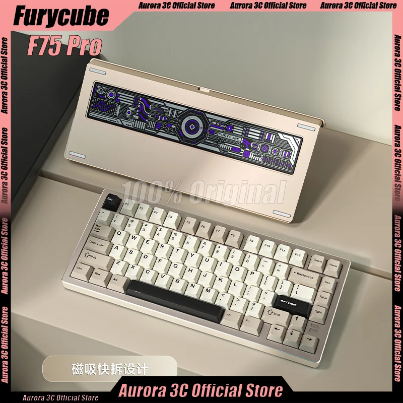 FURYCUBE F75PRO Mechanical Keyboard Wireless Gaming Keyboard Tri Mode CNC Aluminum Alloy RGB Knob 8000MA Gamer Keyboard Custom