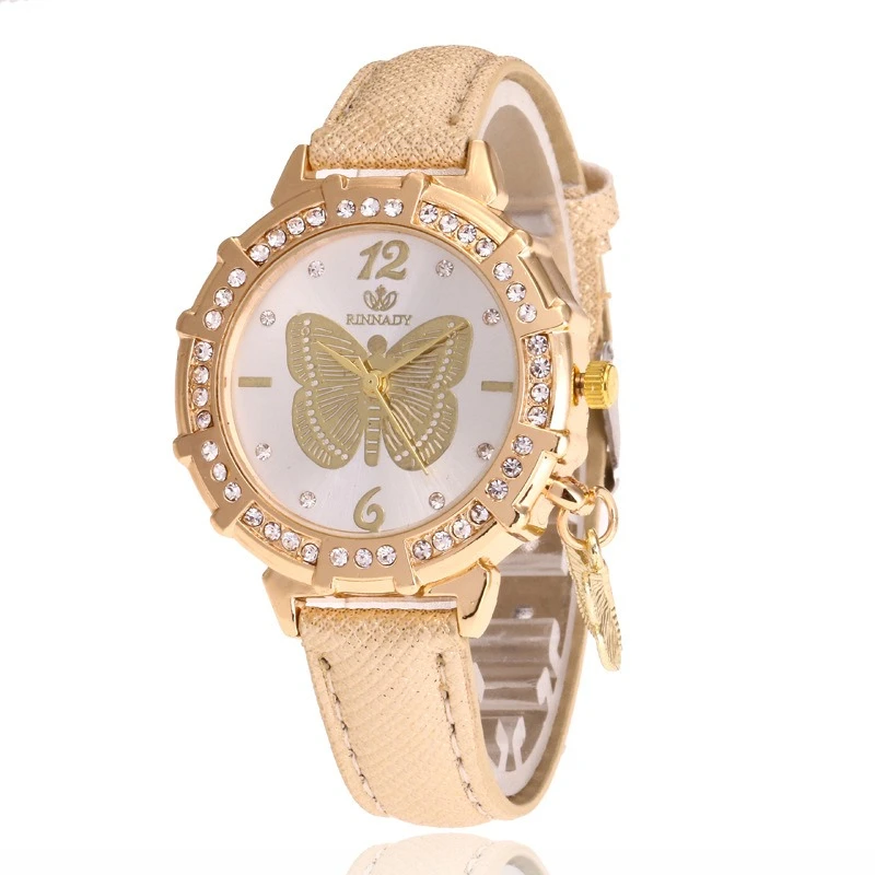 Женские часы, модный тренд, элемент бабочки, циферблат, кварцевые часы, браслет, женский кожаный ремешок, праздничный подарок