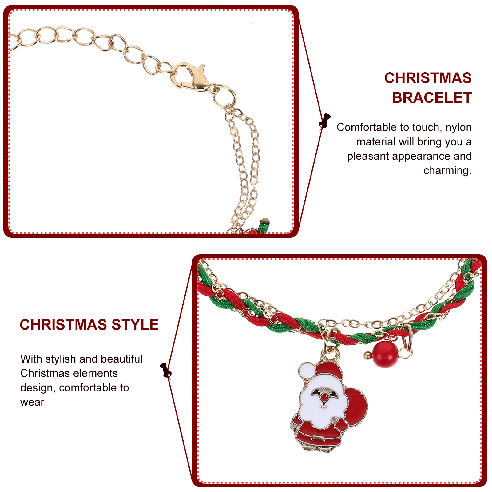 

Christmas Woven Bracelet MS1389-1 Hand Decor Holiday Ornament Xmas Jewelry Wrist Accessory Nylon Charm Design