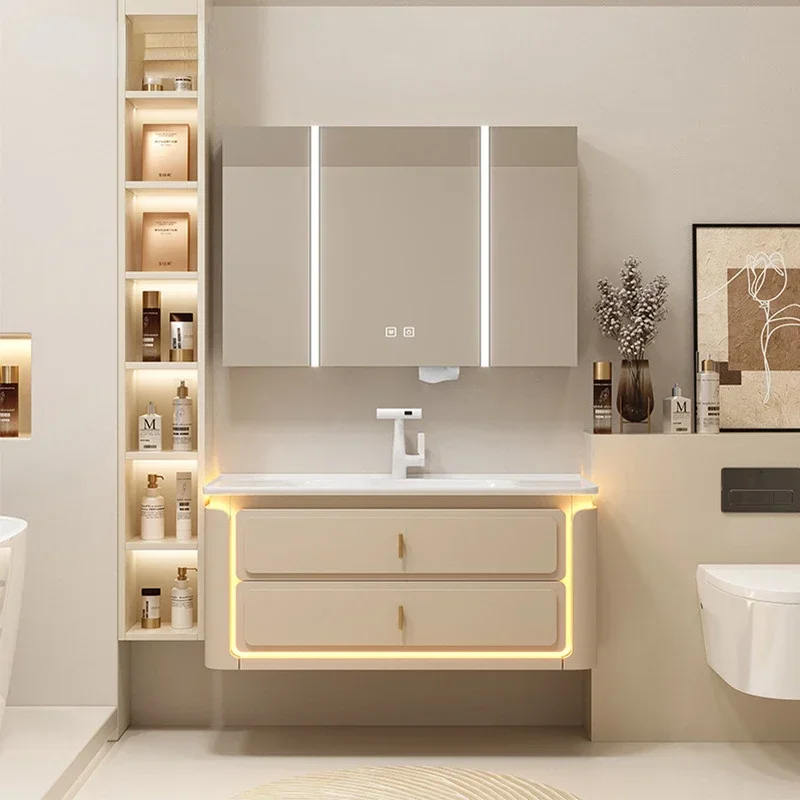 

Luxury Bathroom Cabinets with Smart Mirror Bathroom Washbasin Vanity Cabinet with Integrated Ceramics Sink Bathroom Furniture