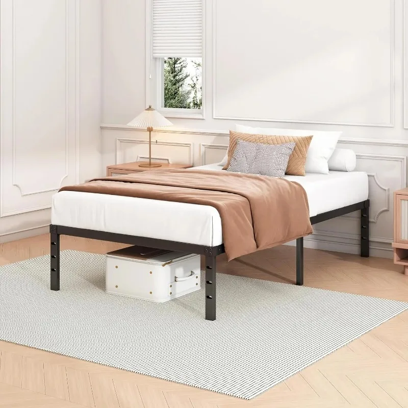 No Box Spring Needed, Heavy Duty18 Inch Twin Bed Frame - Sturdy Metal Platform Twin Size,