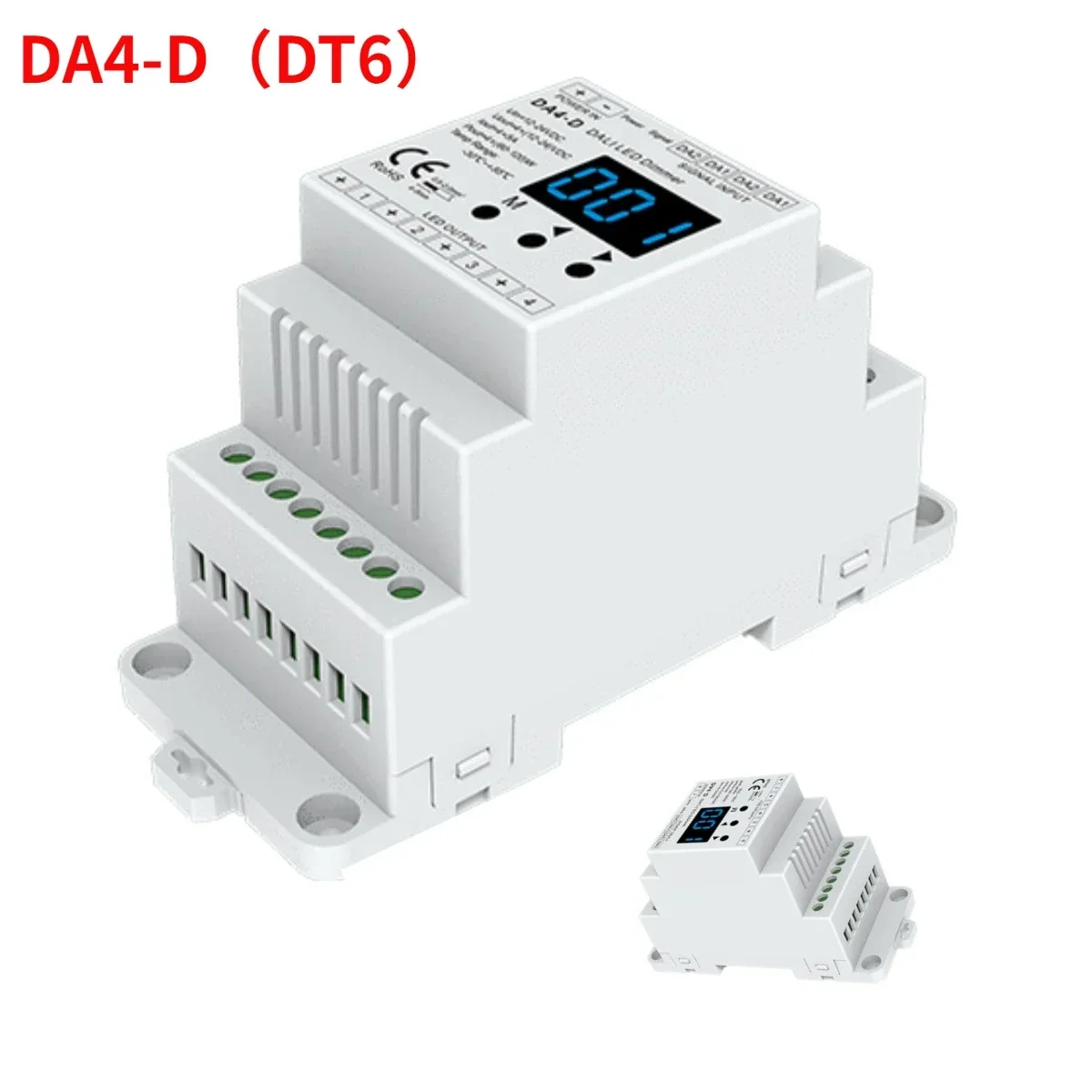 12-24VDC CV DALI Dimmer DA4-D (Din Rail)(DT6) 4CH*5A PMW Dimming 4 x (60-120)W Driver For Single Color RGBW Tape Strip Light