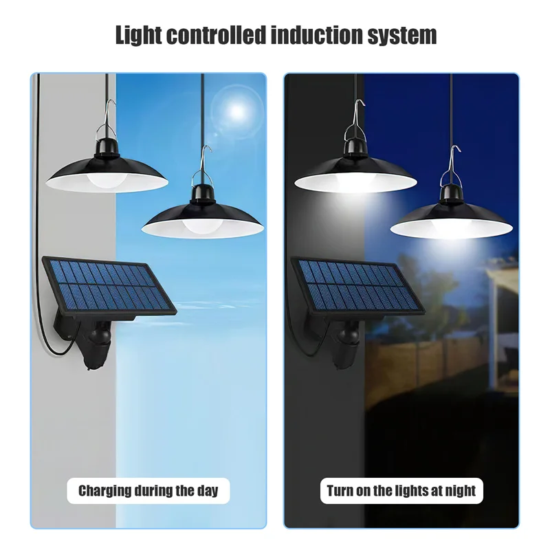 Lampada a sospensione solare per esterni impermeabile IP65 lampada a LED lampadario a doppia testa decorazioni con telecomando per lampada da interno