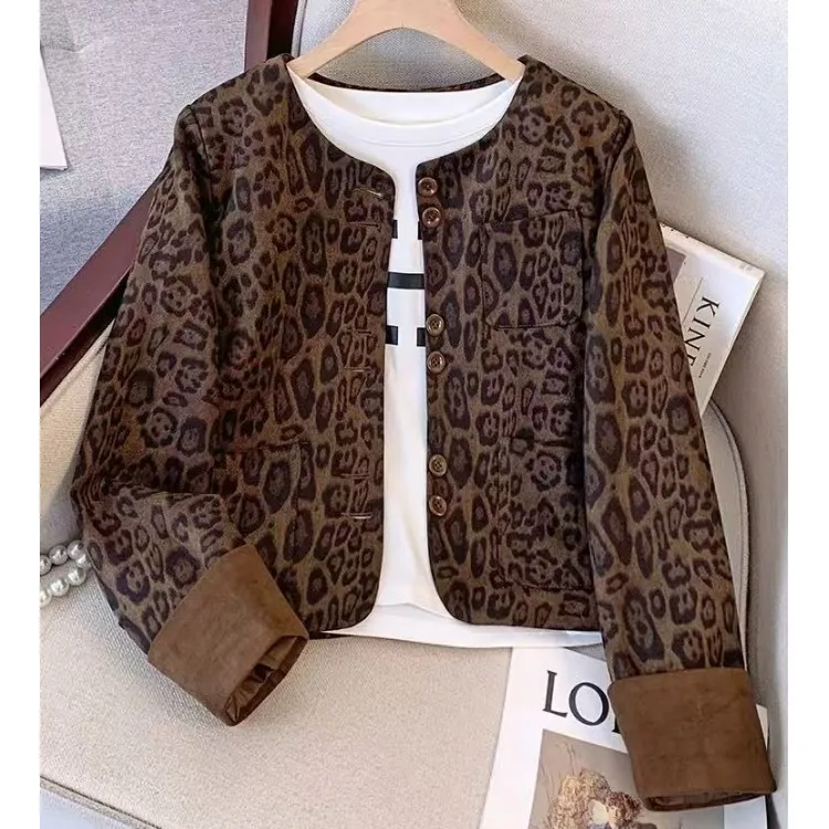 

2026 Spring New Ladies ort Suede Jaet Leopard Print Fragile Sle Cotton Sandwich Coat for Women Elastic Fiber Polyurethane