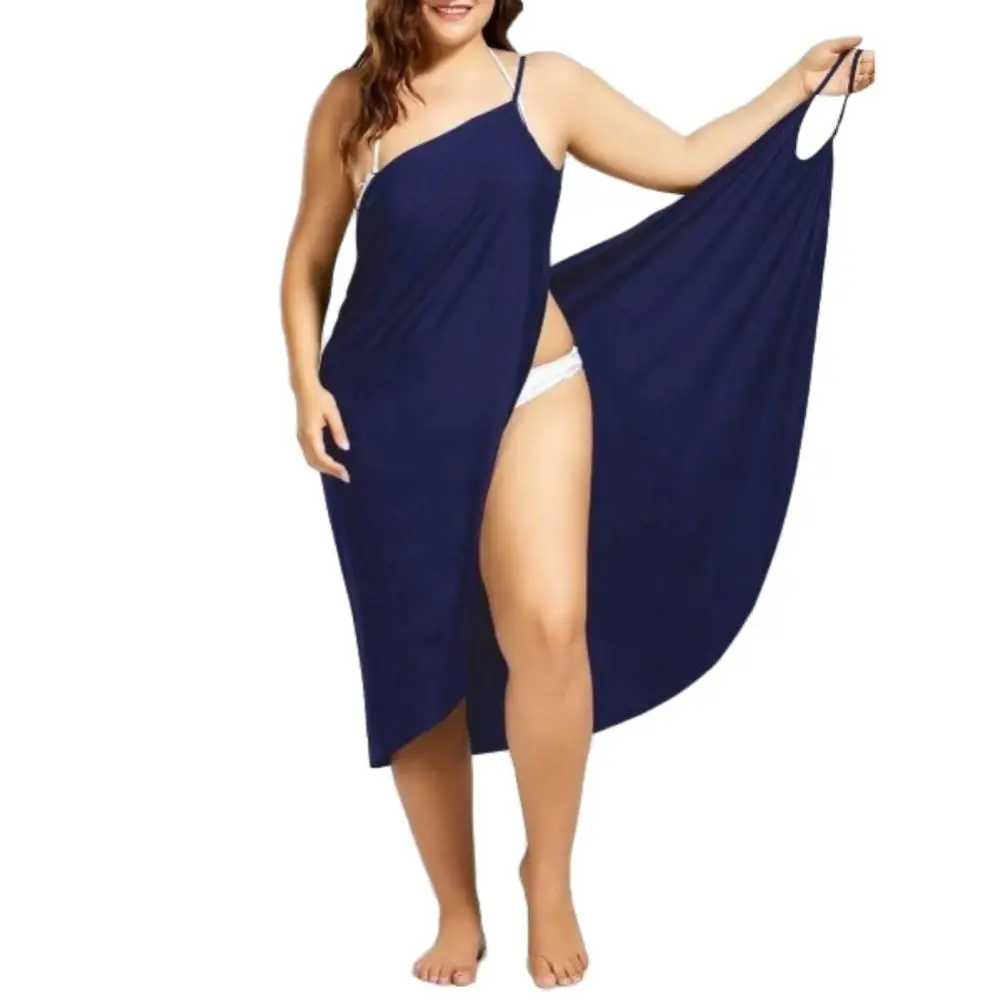 Vestido de playa de talla grande para mujer, vestido envolvente de Color sólido, pareo de Bikini Sexy