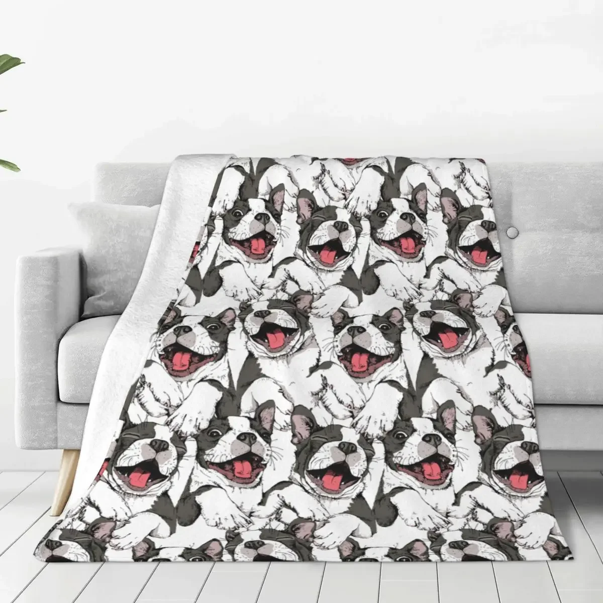 Smiling Funny Boston Terrier Merchandise Blanket Flannel Bedding Dog Adorable Puppy Throw Blankets Soft for Couch Bedspreads